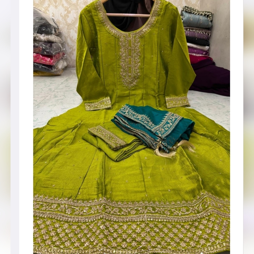 New Elegant Lime Green Embroidered Women's Top Pakistani Suit Indian Wear